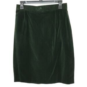 Louis Feraud Skirt Womens 10 Dark Green Velvet Cotton Back Zip Lined Pencil Vtg